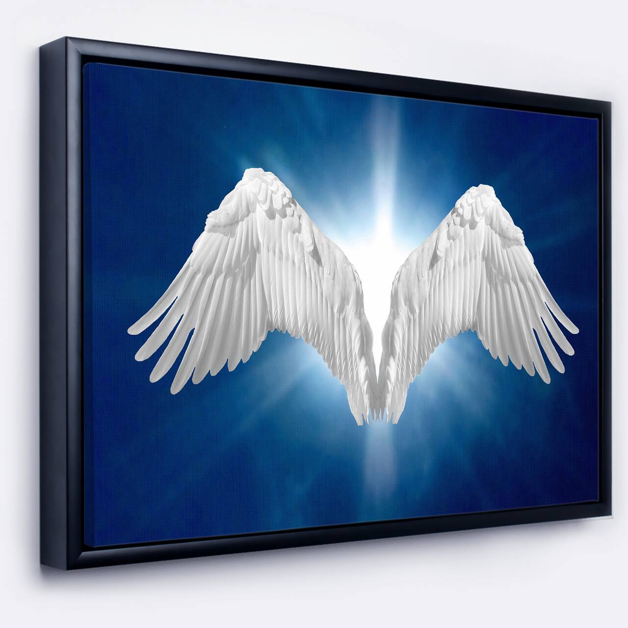 Designart - Angel Wings on Blue Background - Abstract Framed Canvas Art Print